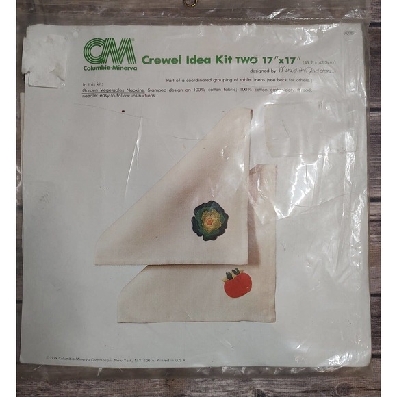 Vtg 1979 New Columbia Minerva Crewel Idea Kit 7998 Garden Vegetable Napkins A9 - Picture 1 of 1